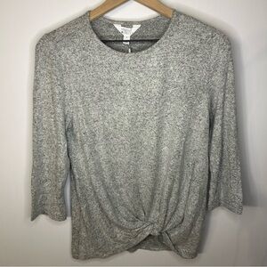 *NWT* Market & Spruce Denver Front Twist Brushed Gray Knit Top, Sz S, 3/4 Sleeve
